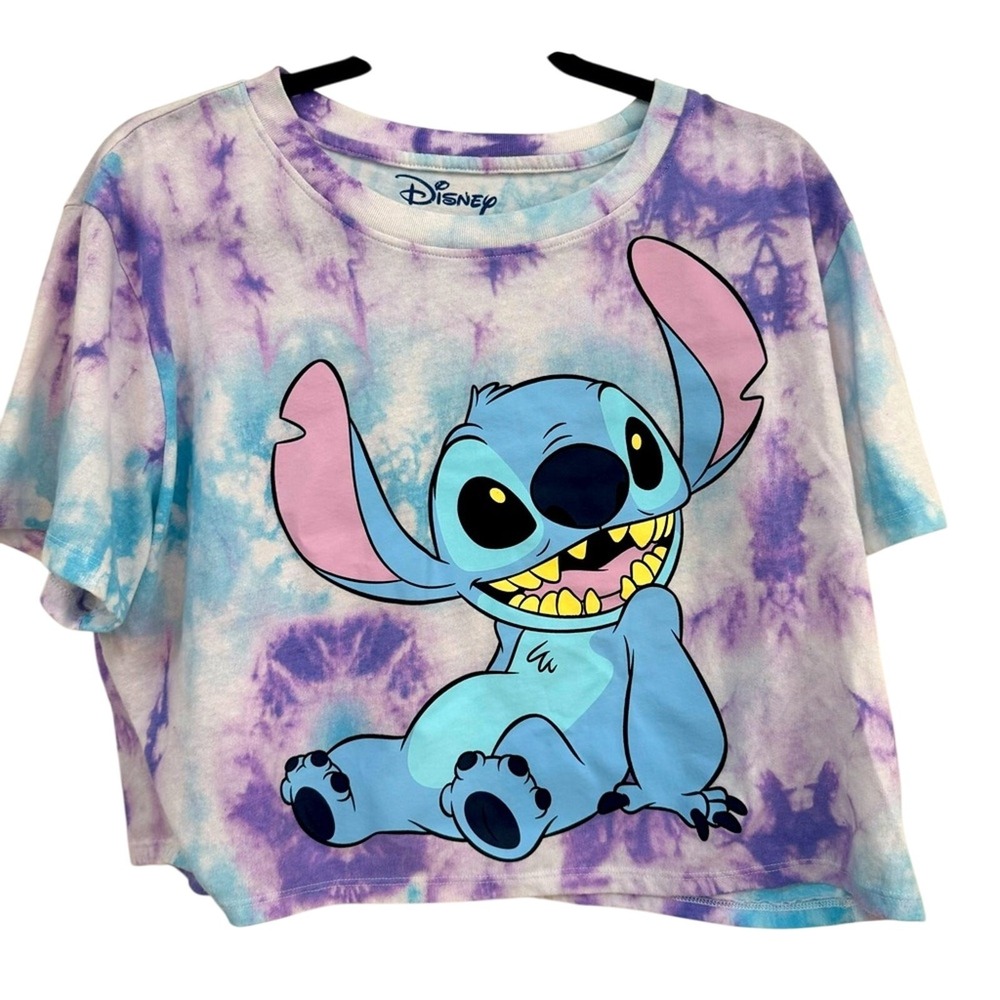 Disney Stitch Cropped T Shirt Girls Youth XL Purple Turquoise Tie Dye